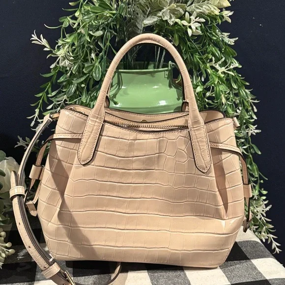 kate spade Beige Croc-Embossed Leather Satchel